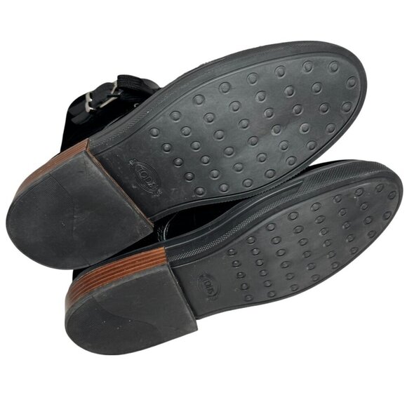 $945 Tod's Anfibio donna Black Velvet Buckled Combat Boots size 38.5 US 8 - Picture 11 of 11